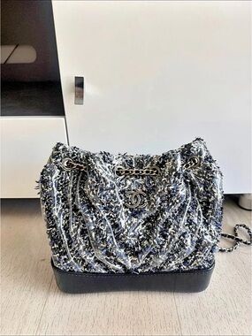 Chanel 17 Tweed Backpack Bag in Black & Blue